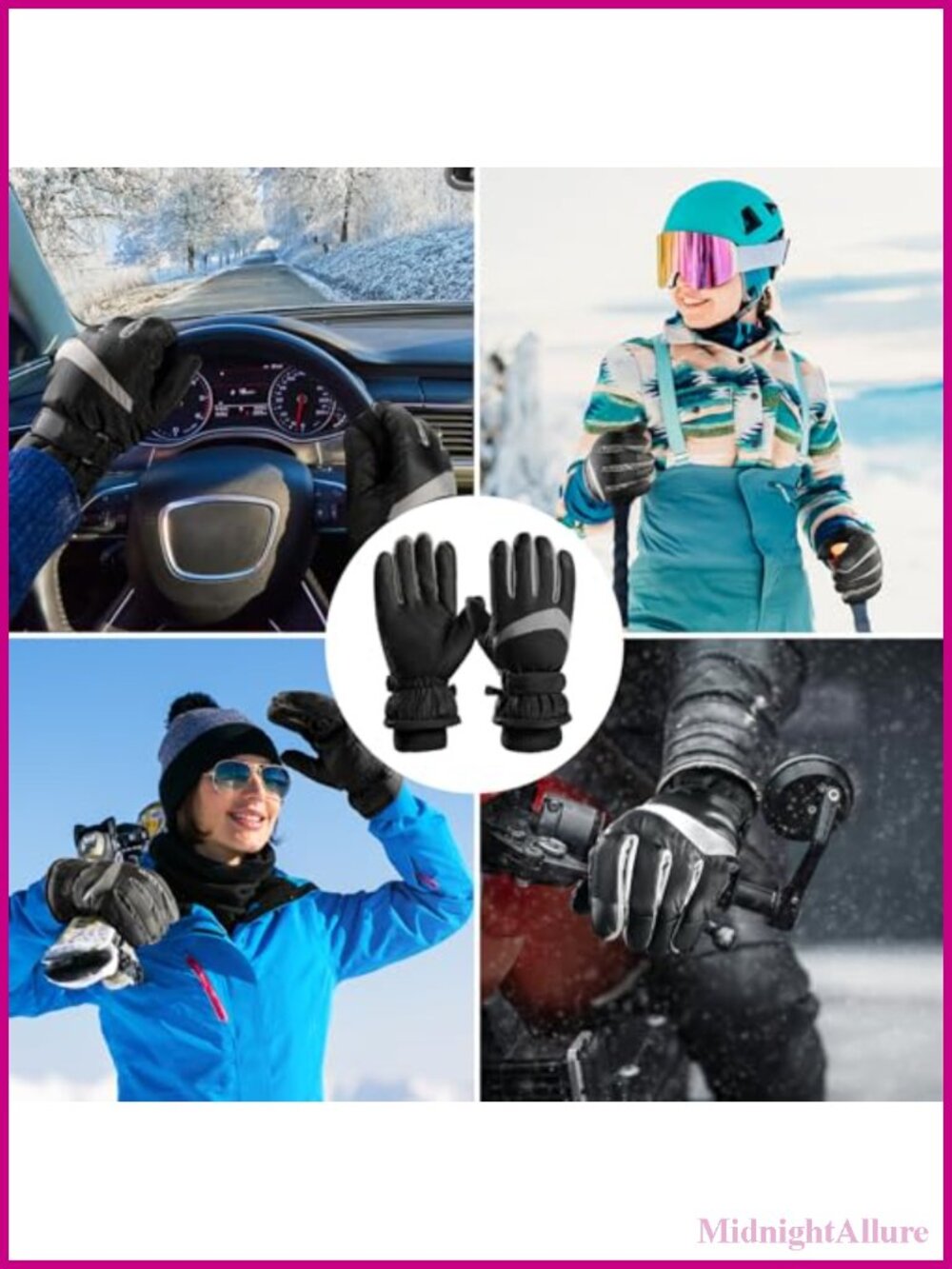 Waterproof Windproof Ski Gloves Touchscreen PU Leather Palm Wool Lined - Picture 6 of 6